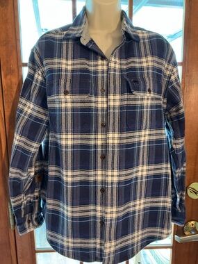 The Black Dog Women’s Navy and White Plaid Button-Down Shirt